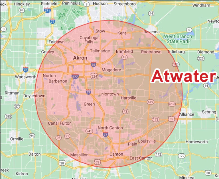 Atwater Map Eagle Eye Roofing LLC Service Area