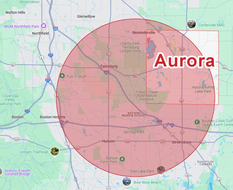 Aurora Map of Eagle Eye Roofing LLC Service Area