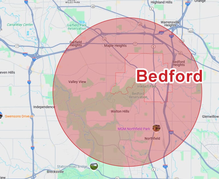 Eagle Eye Roofing LLC Map of Bedford OH Service Area