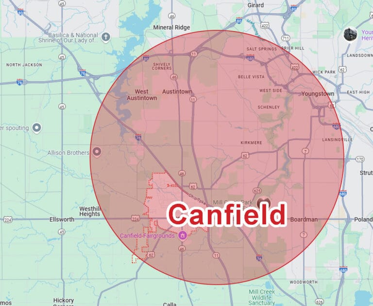 Canfield Map in the Service Area of Eagle Eye Roofing LLC