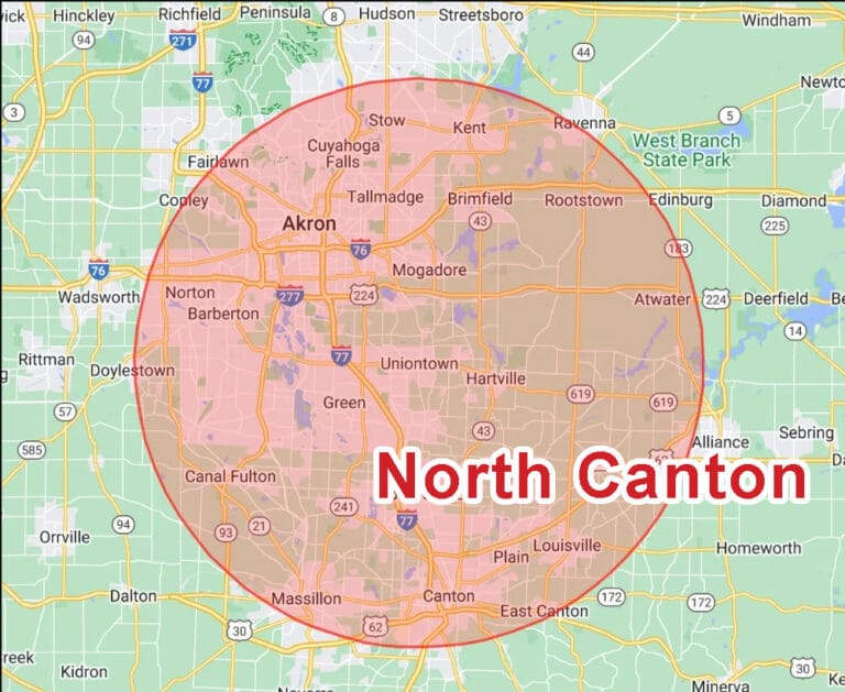 Eagle Eye Roofing LLC Service ARea map for North Canton OH