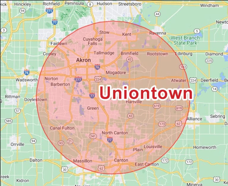 Uniontown Oh Map Service Area included Eagle Eye Roofing LLC