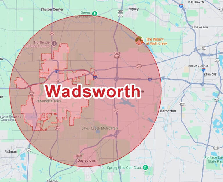 Wadsworth Oh map for Eagle Eye Roofing LLC