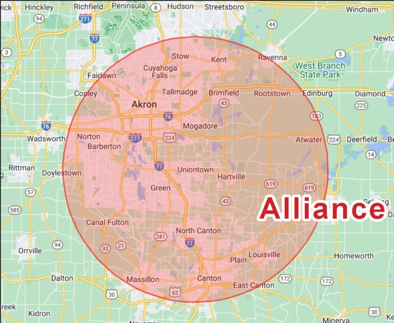 Map of Alliance in Eagle eye Roofing LLC Service Area