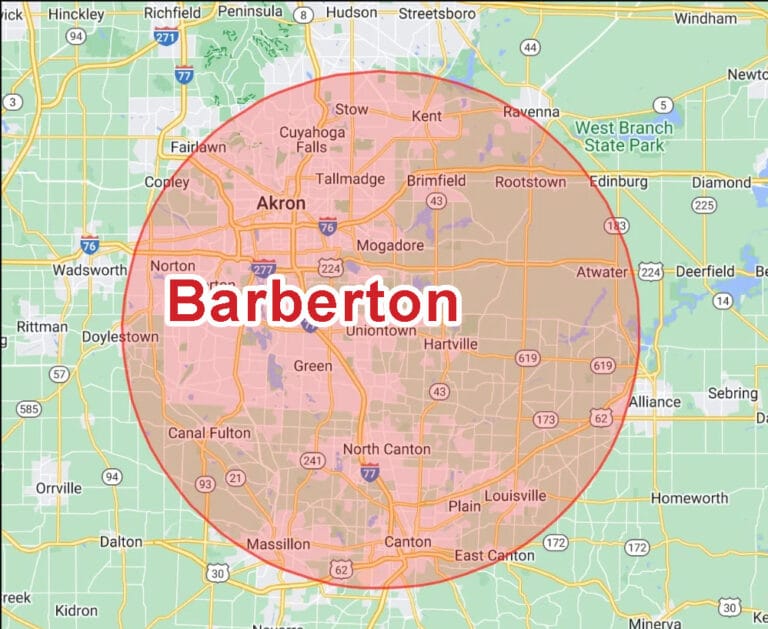 Barberton Service Area of Eagle Eye Roofing LLC Map