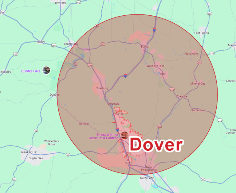 Service are map of Dove Ohio for Eagle Eye Roofing, LLC.