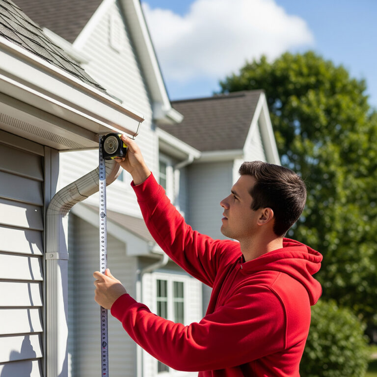 Roofer-measuring-downspout